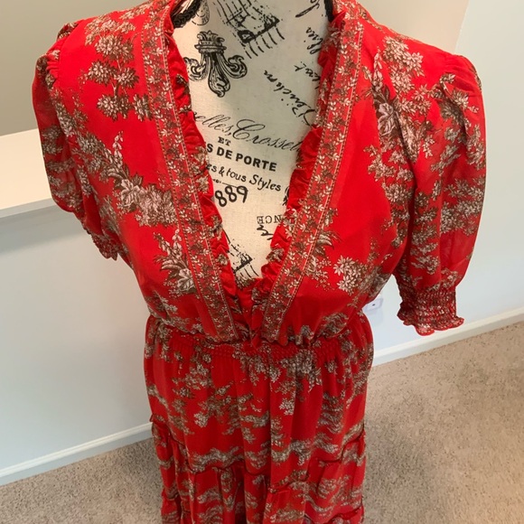 Max Studio medium Red Floral Women's Dress with elastic waist. Gorgeous dress 👗 - Picture 6 of 8